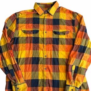 Banana Republic Flannel Shirt Mens XL Orange Plaid Untucked Slim Fit Cotton